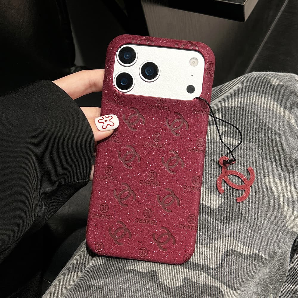 Chanel Quilted CC Logo Glitter 4-Sided Cutout iPhone Case with Charm