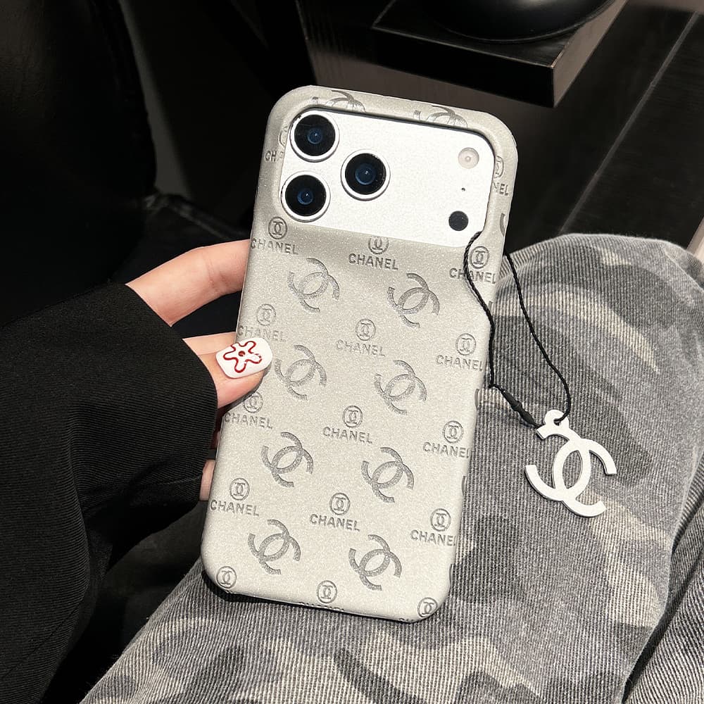 Chanel Quilted CC Logo Glitter 4-Sided Cutout iPhone Case with Charm