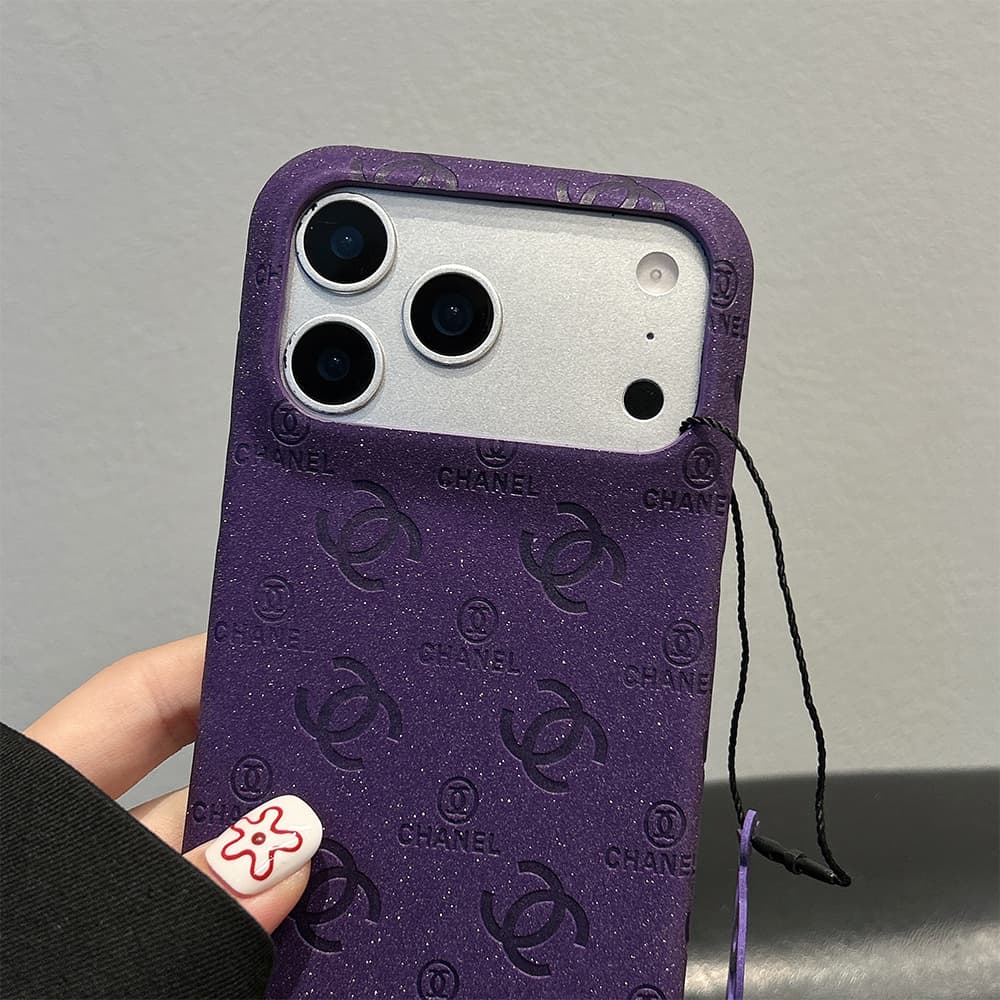 Chanel Quilted CC Logo Glitter 4-Sided Cutout iPhone Case with Charm