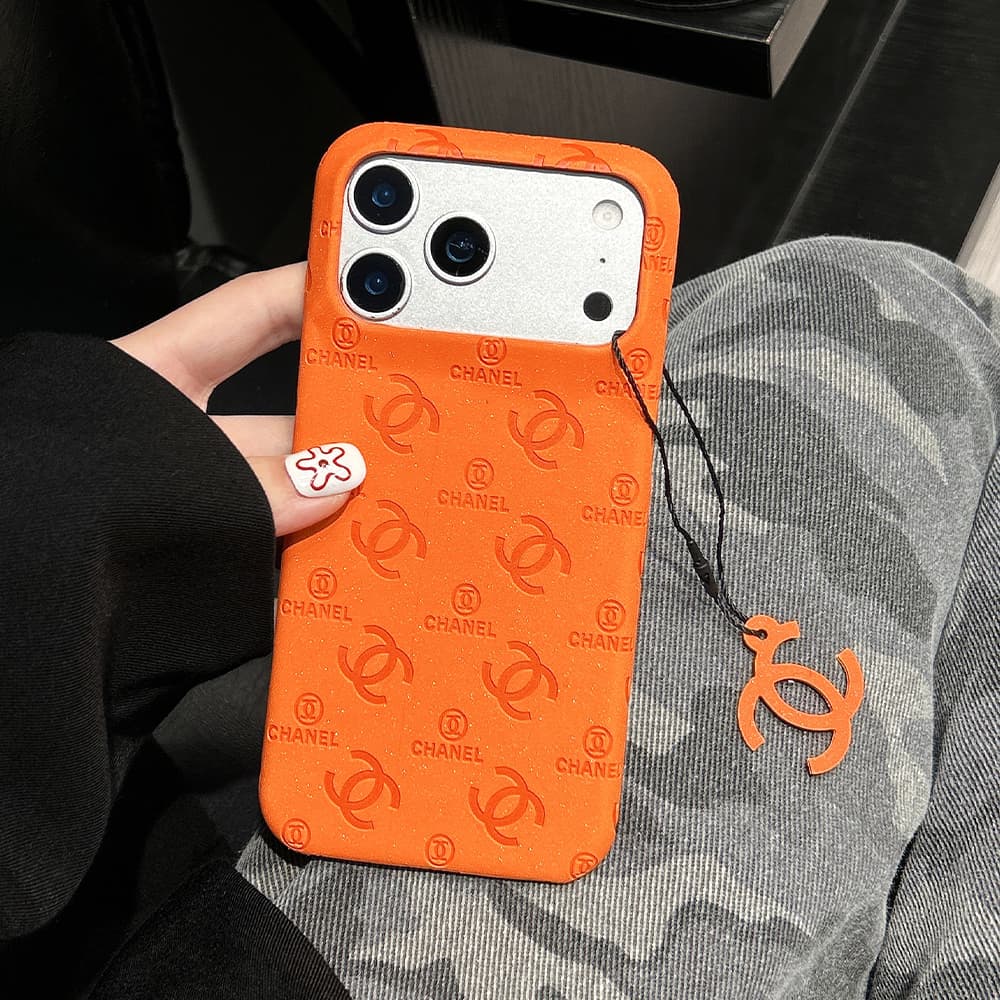 Chanel Quilted CC Logo Glitter 4-Sided Cutout iPhone Case with Charm