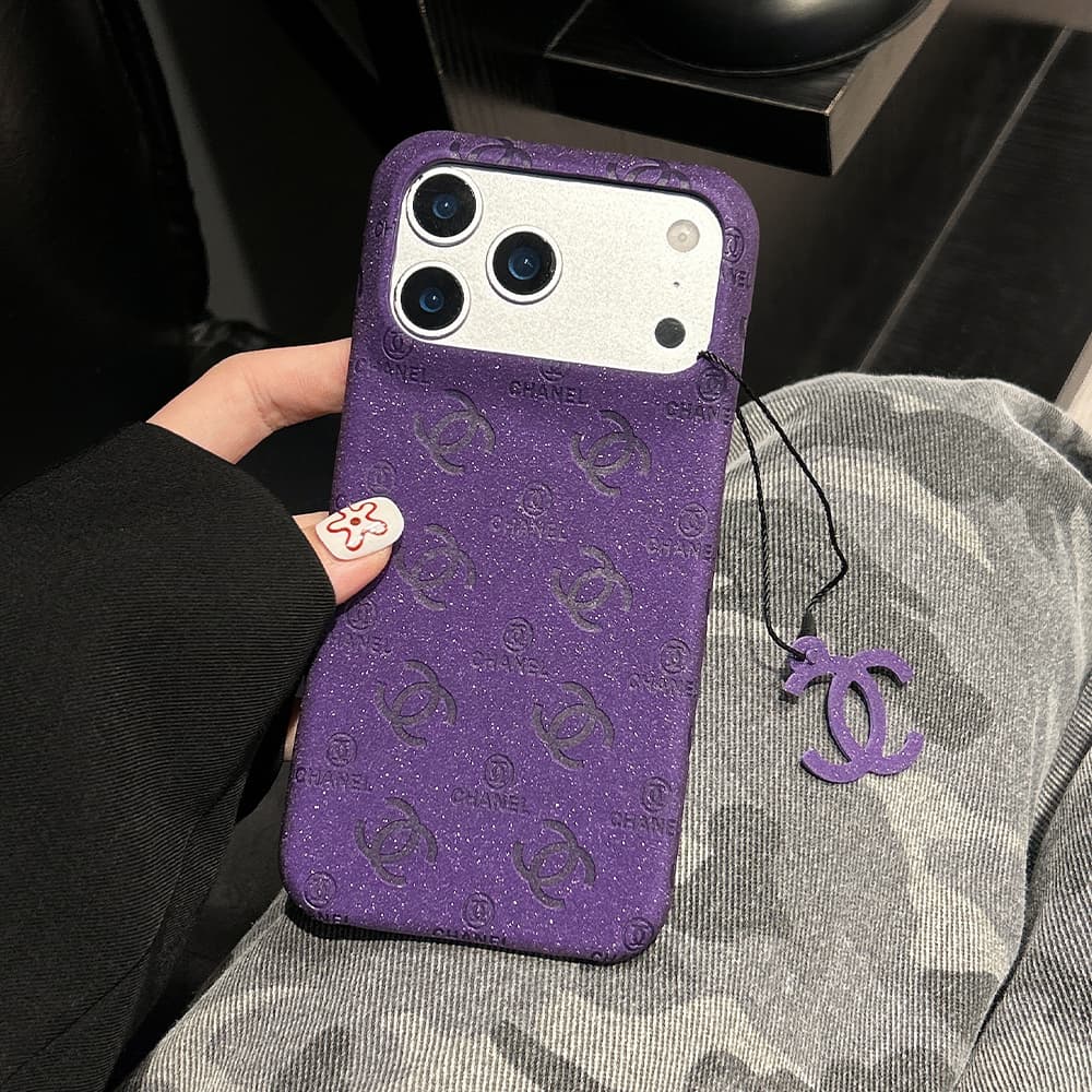 Chanel Quilted CC Logo Glitter 4-Sided Cutout iPhone Case with Charm