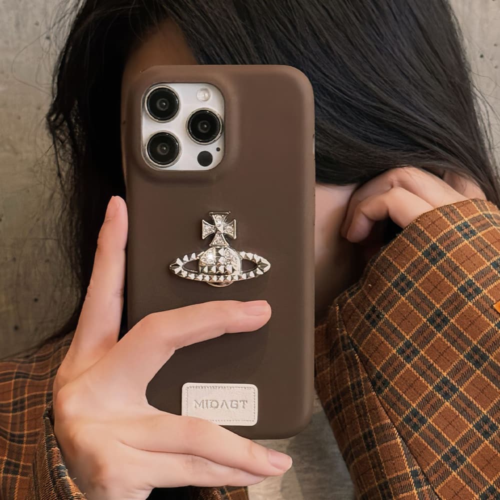 Vivienne Westwood Orb Brooch Leather Punk iPhone Case
