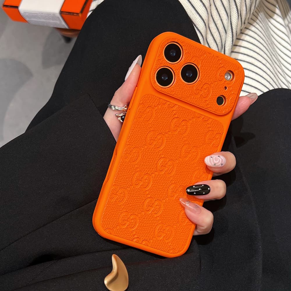 LV & Gucci Large Window Camera Orange Monogram iPhone Case