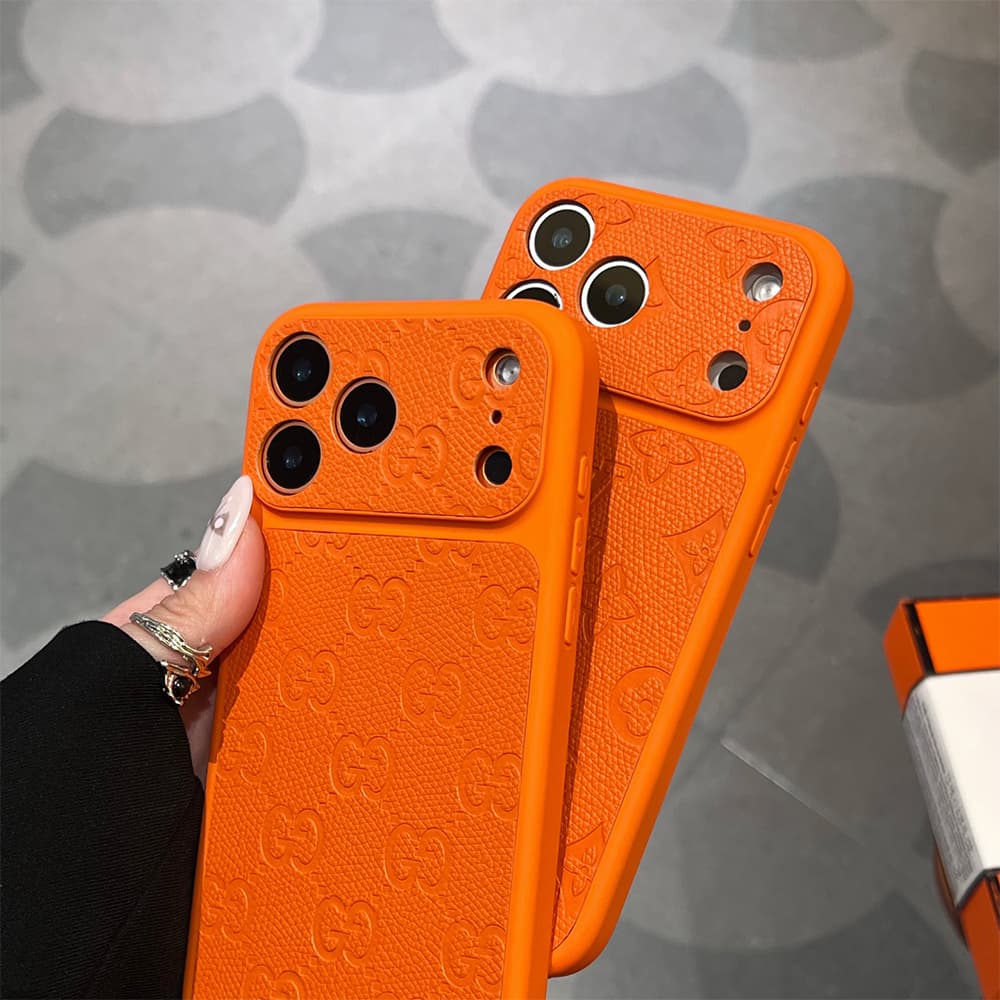 LV & Gucci Large Window Camera Orange Monogram iPhone Case