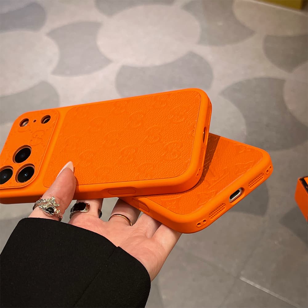 LV & Gucci Large Window Camera Orange Monogram iPhone Case