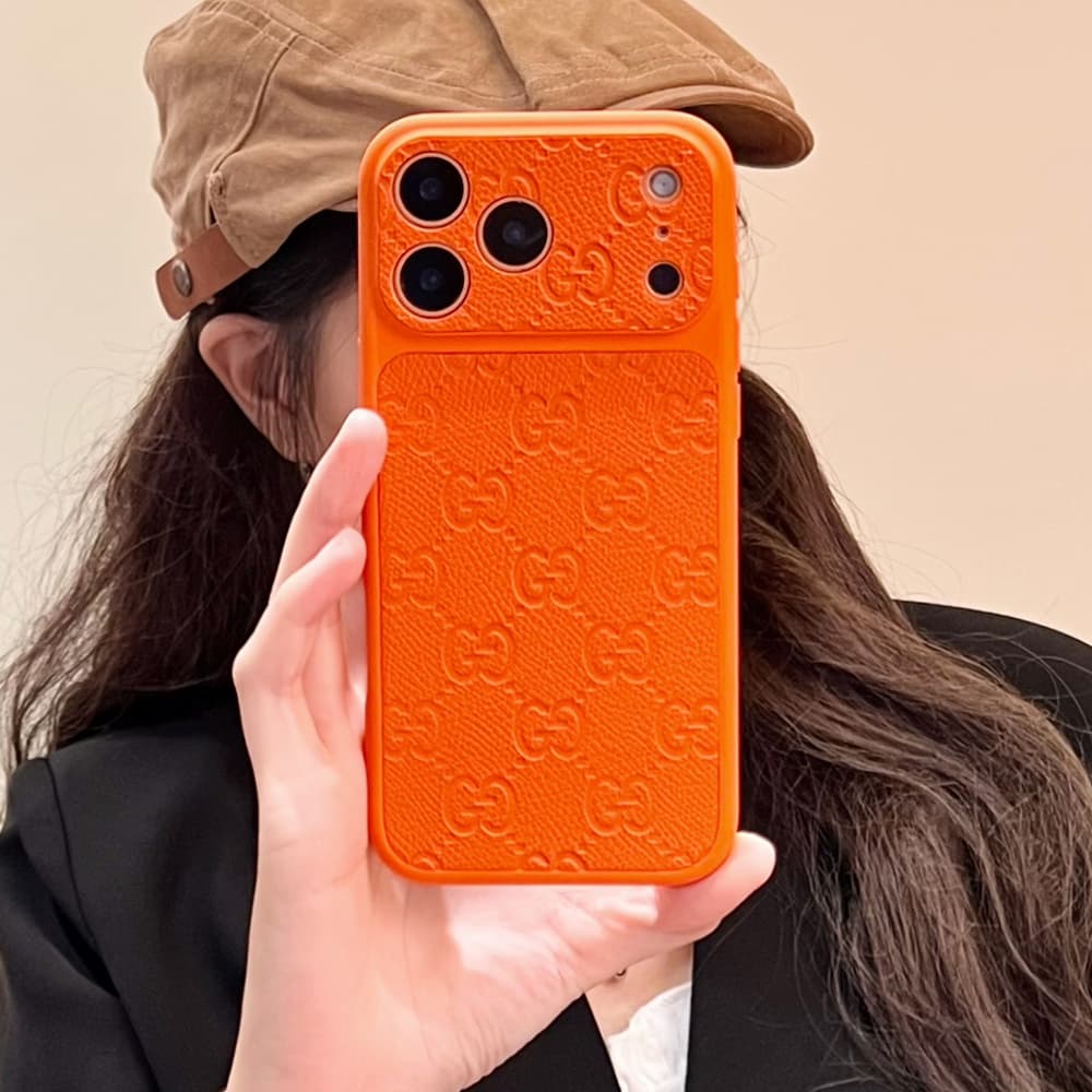 LV & Gucci Large Window Camera Orange Monogram iPhone Case