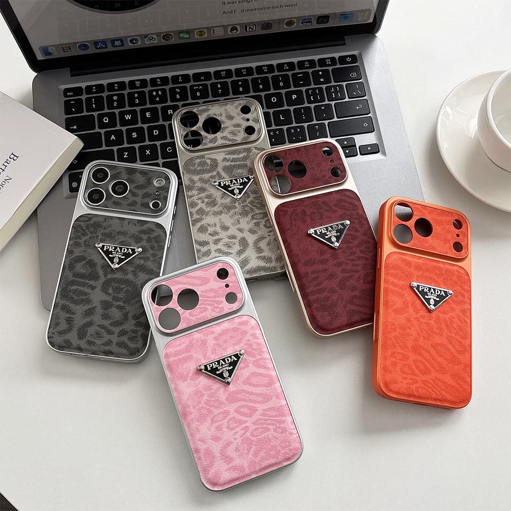 Prada Large Window Camera Leopard Leather iPhone Case
