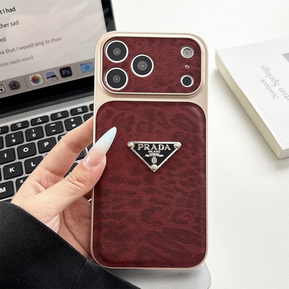 Prada Large Window Camera Leopard Leather iPhone Case