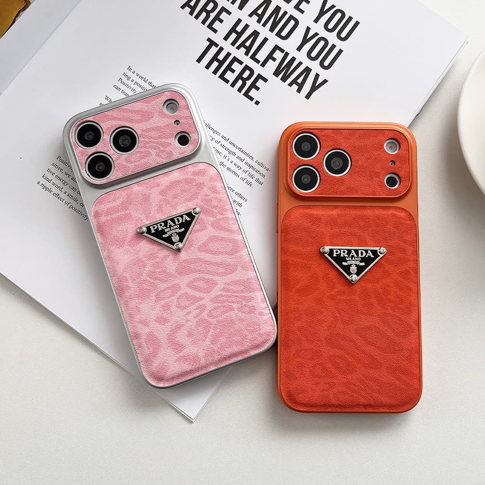 Prada Large Window Camera Leopard Leather iPhone Case