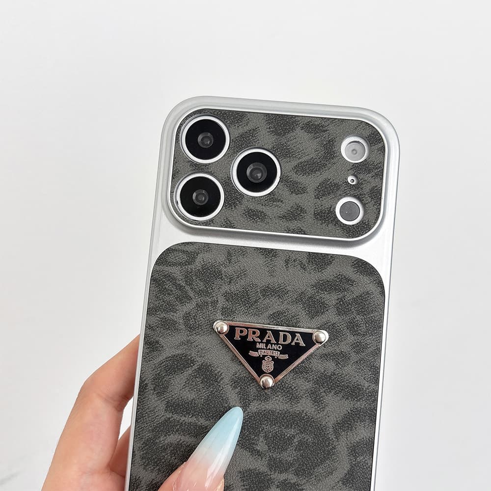 Prada Large Window Camera Leopard Leather iPhone Case