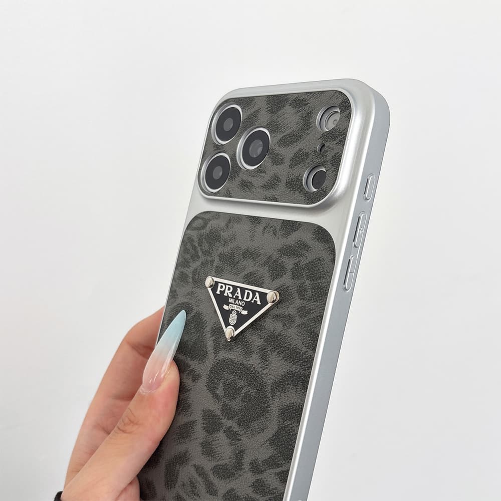 Prada Large Window Camera Leopard Leather iPhone Case