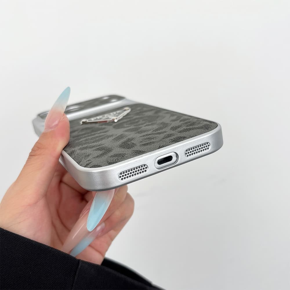 Prada Large Window Camera Leopard Leather iPhone Case