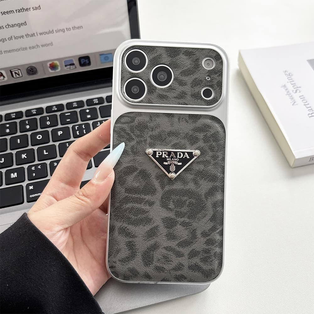Prada Large Window Camera Leopard Leather iPhone Case