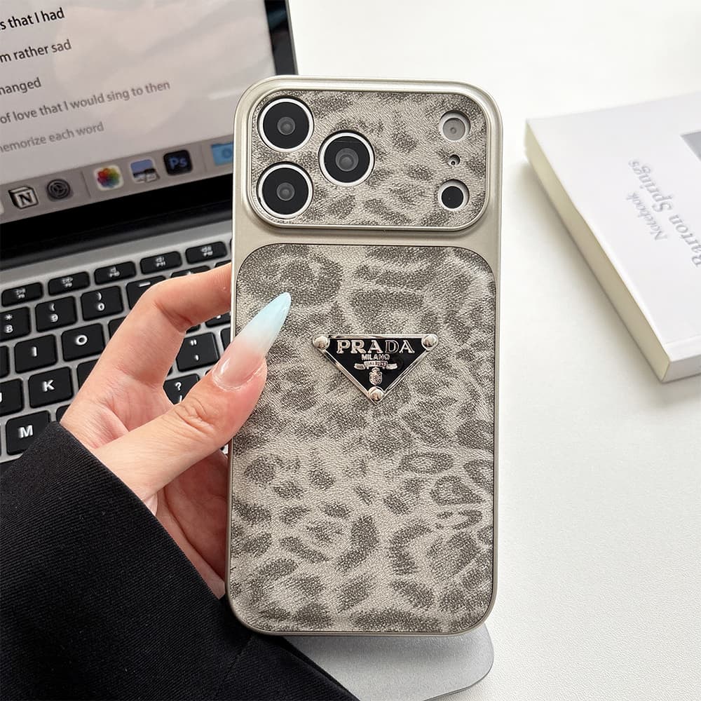 Prada Large Window Camera Leopard Leather iPhone Case