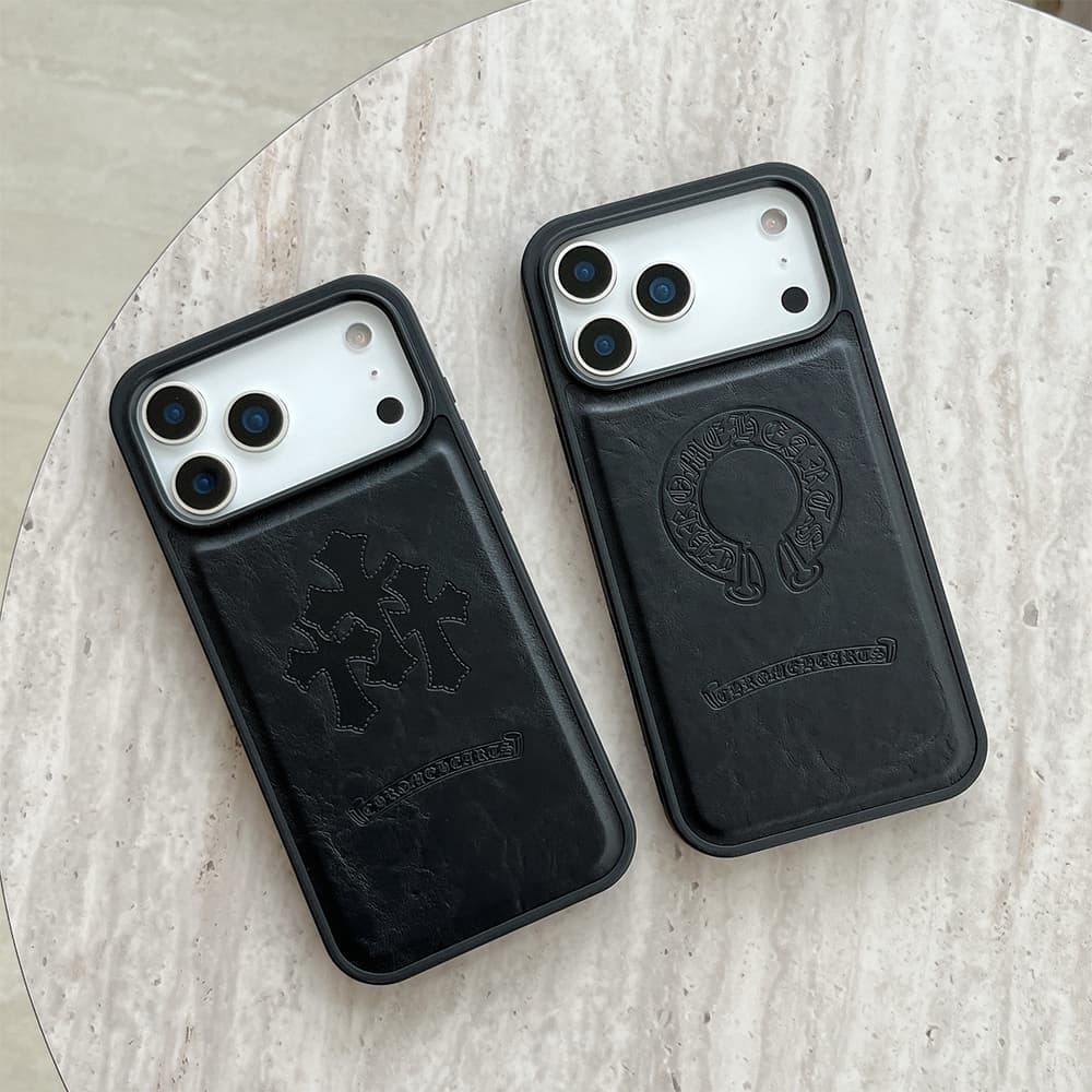 Chrome Hearts MagSafe Gothic Cross Embossed Leather iPhone Case