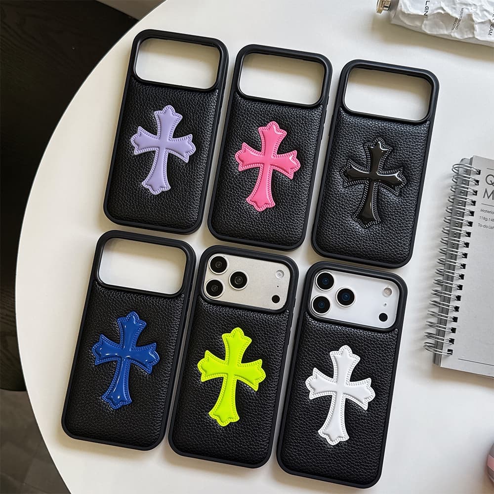 Chrome Hearts 3D Cross Patch Leather Contrast Stitch iPhone Case