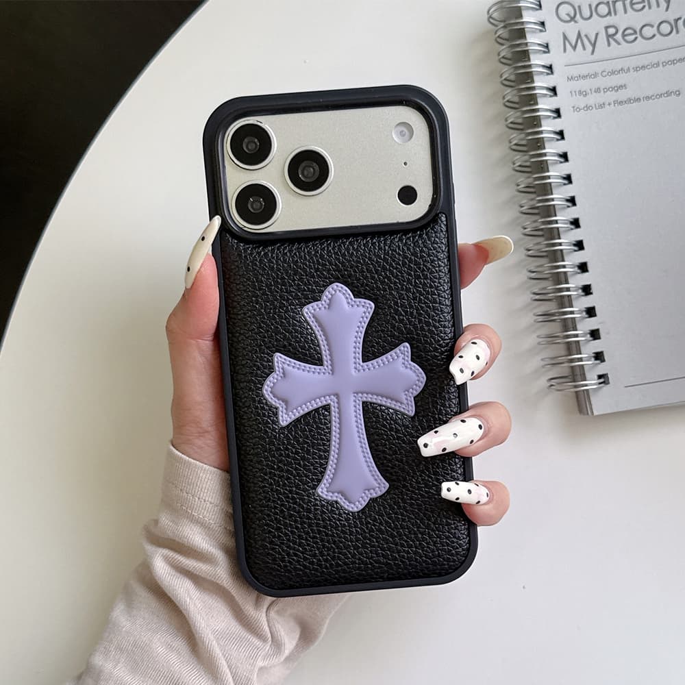Chrome Hearts 3D Cross Patch Leather Contrast Stitch iPhone Case