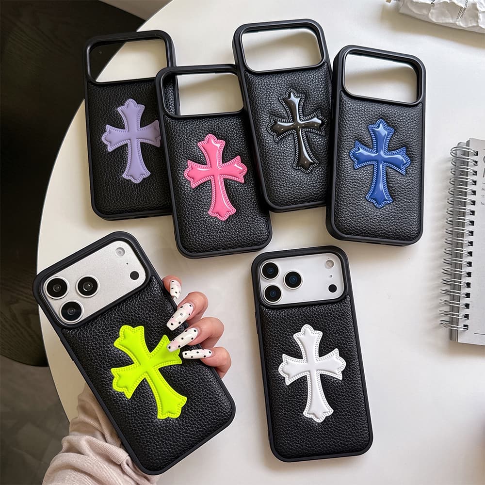 Chrome Hearts 3D Cross Patch Leather Contrast Stitch iPhone Case