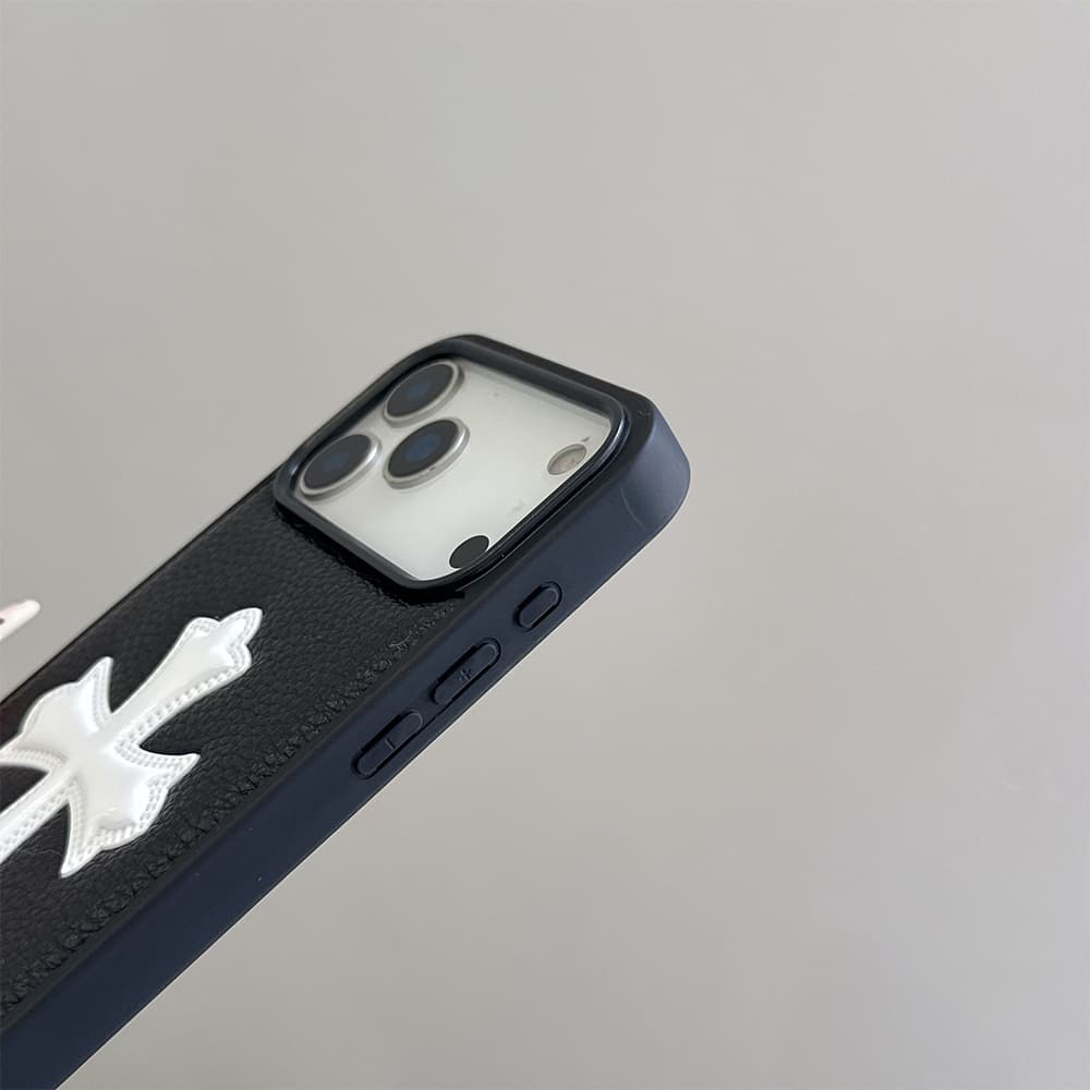 Chrome Hearts 3D Cross Patch Leather Contrast Stitch iPhone Case