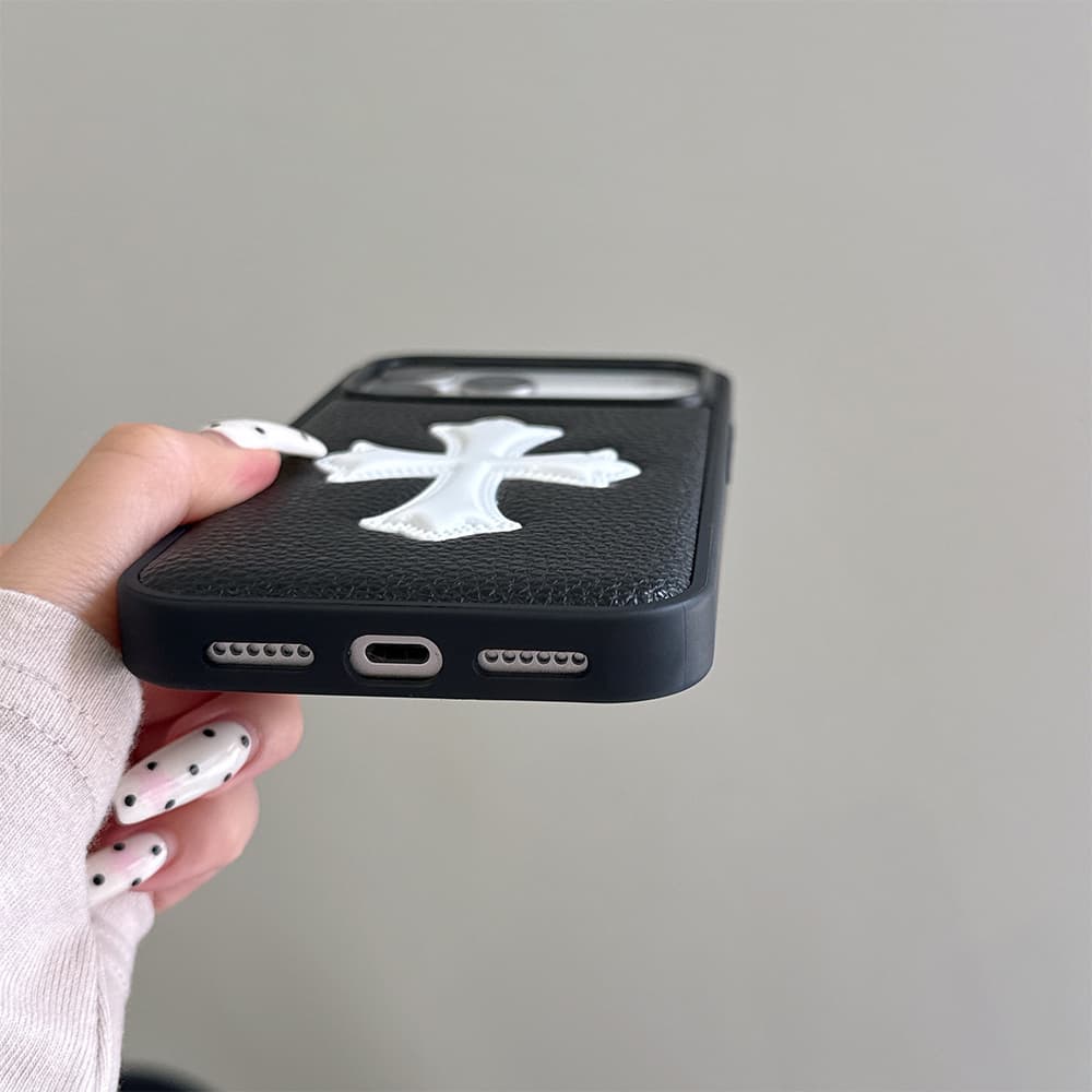 Chrome Hearts 3D Cross Patch Leather Contrast Stitch iPhone Case