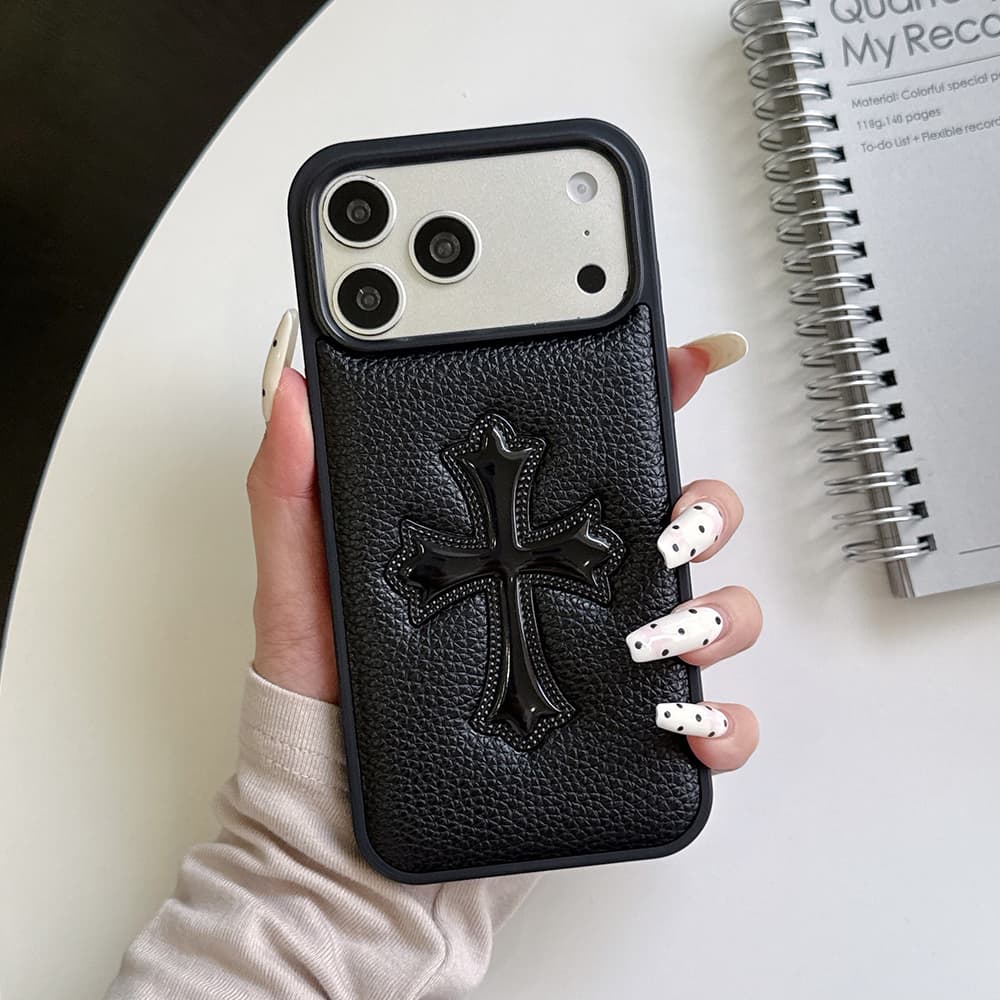 Chrome Hearts 3D Cross Patch Leather Contrast Stitch iPhone Case