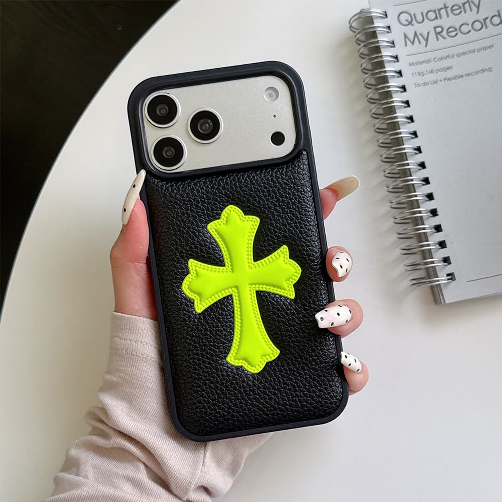 Chrome Hearts 3D Cross Patch Leather Contrast Stitch iPhone Case