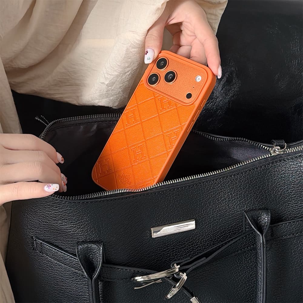 Hermès H Quilted Embossed Leather Full-Body iPhone Case