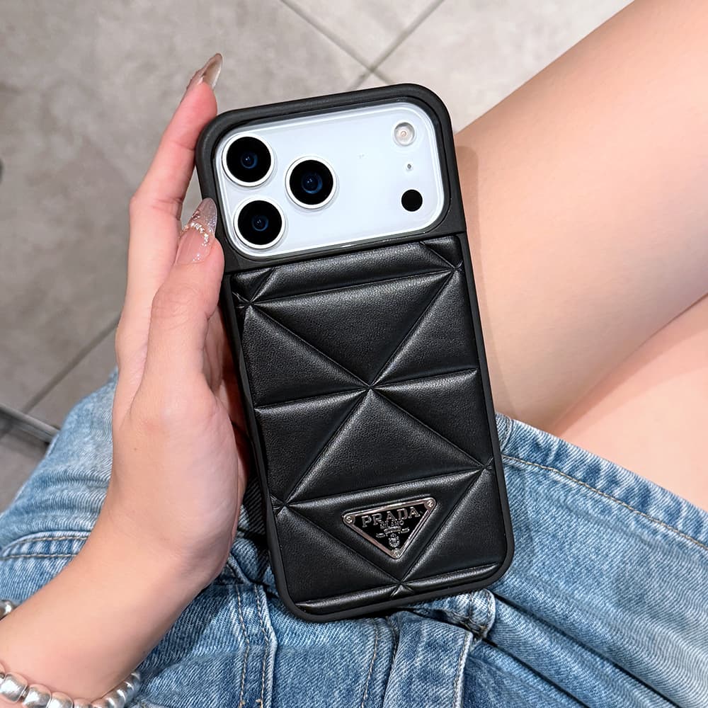 Prada Quilted Padded Leather Triangle Logo iPhone Case