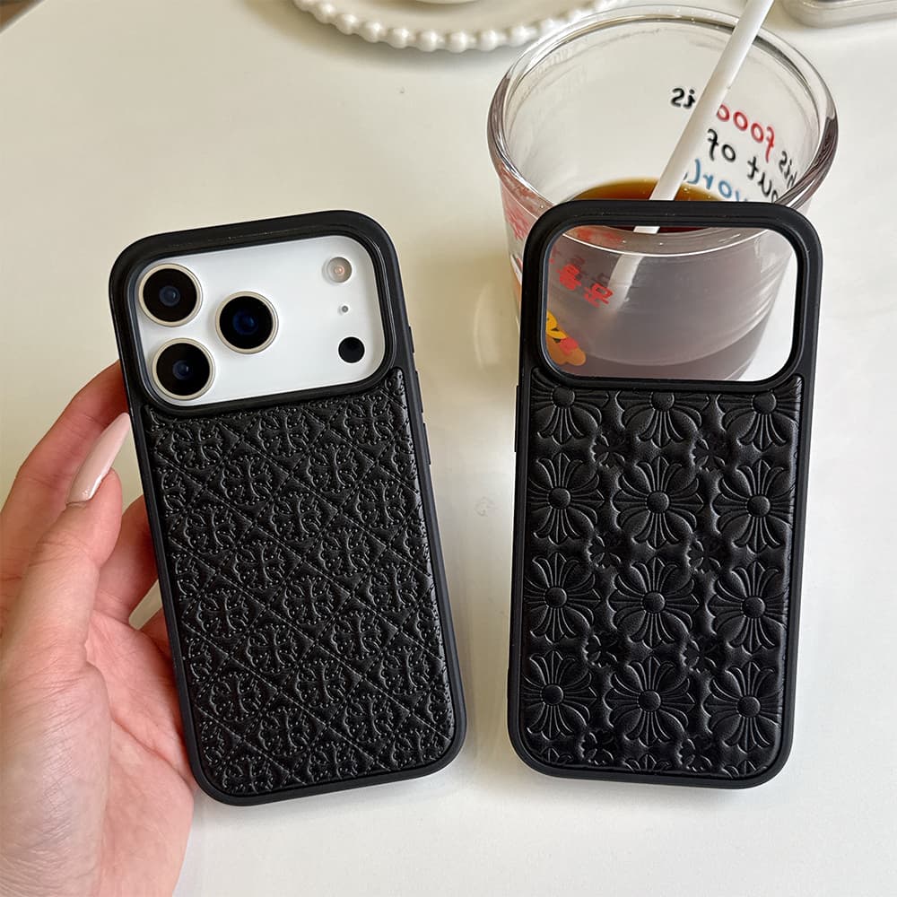 Chrome Hearts Gothic Floral Embossed Leather iPhone Case