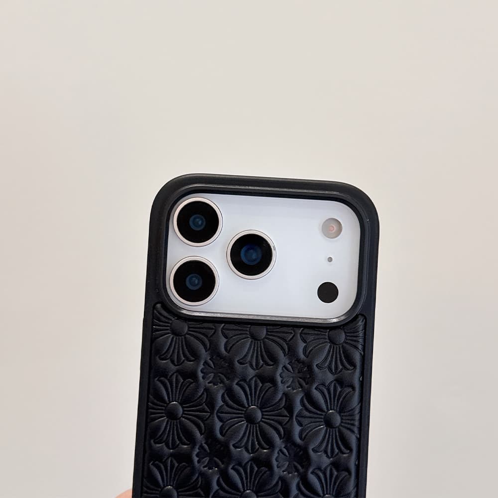 Chrome Hearts Gothic Floral Embossed Leather iPhone Case