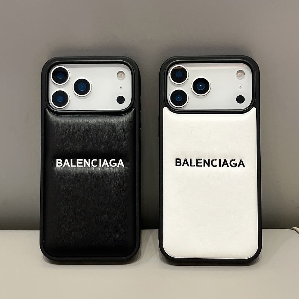 Balenciaga Minimalist Logo Embossed Leather iPhone Case