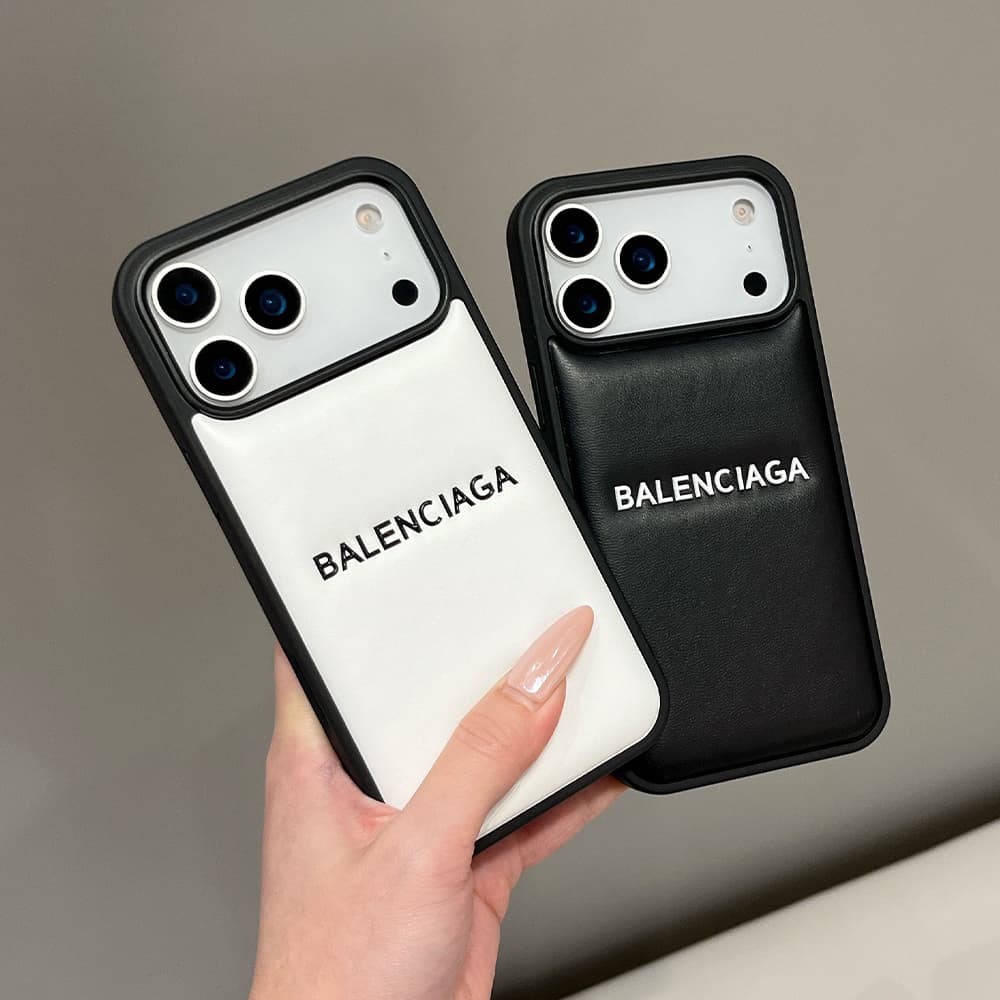 Balenciaga Minimalist Logo Embossed Leather iPhone Case
