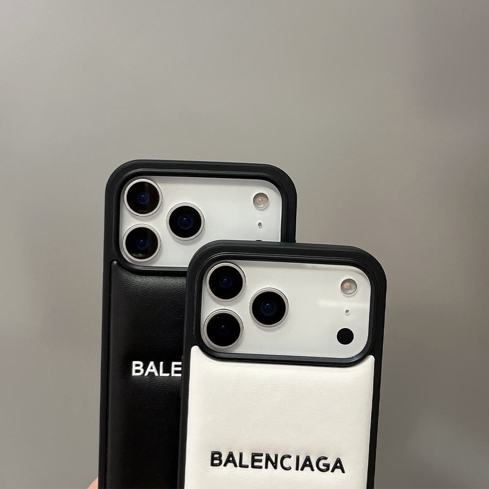 Balenciaga Minimalist Logo Embossed Leather iPhone Case