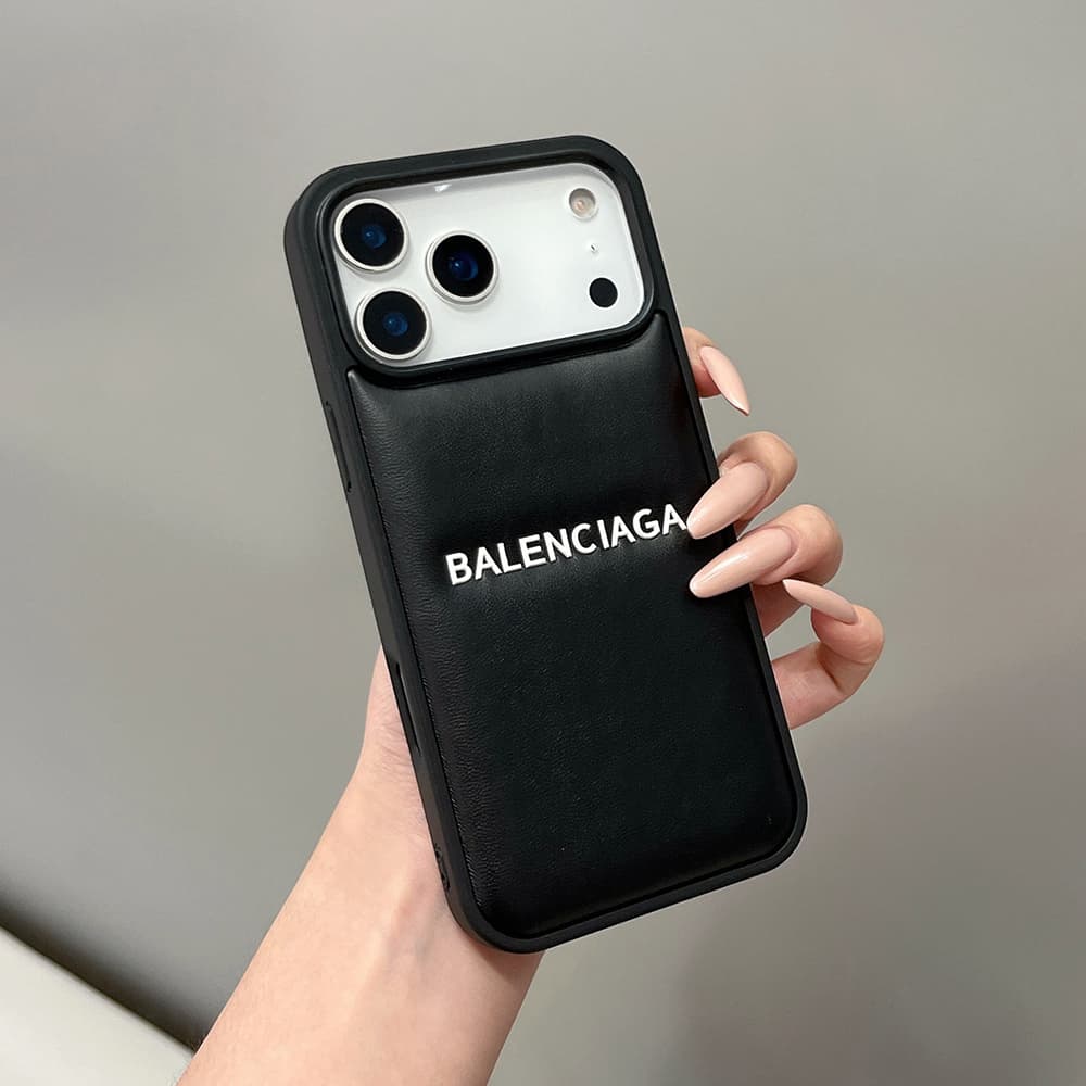 Balenciaga Minimalist Logo Embossed Leather iPhone Case