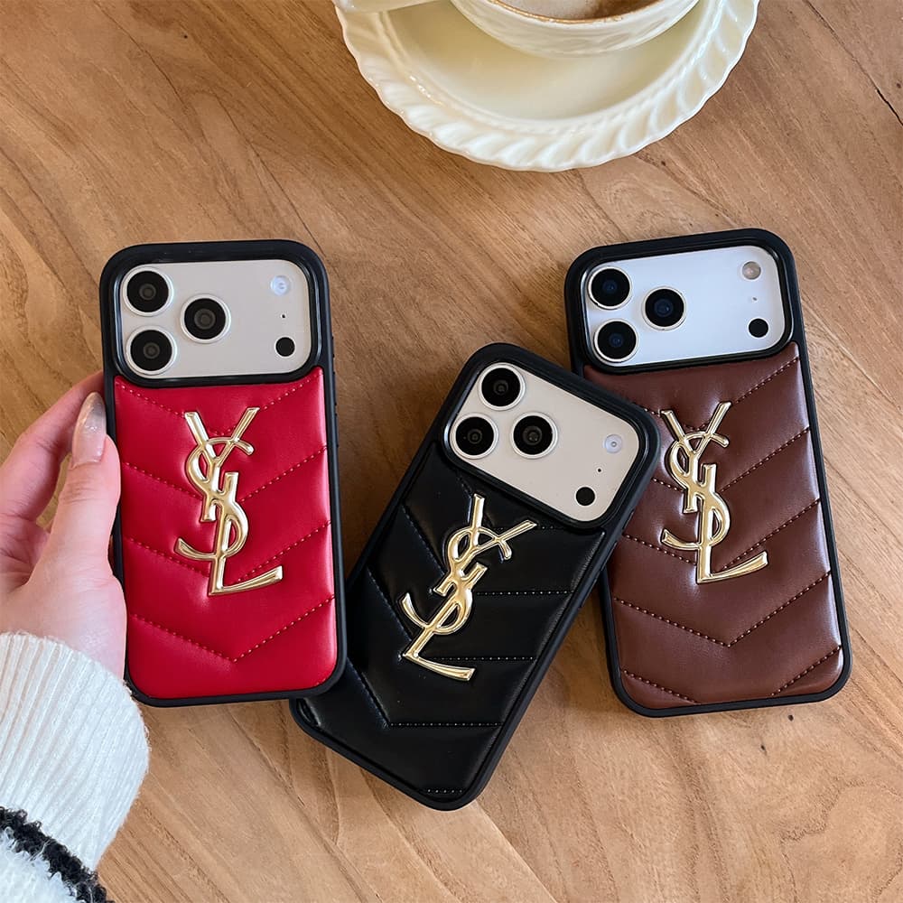 YSL Chevron Quilted Leather Logo iPhone Case