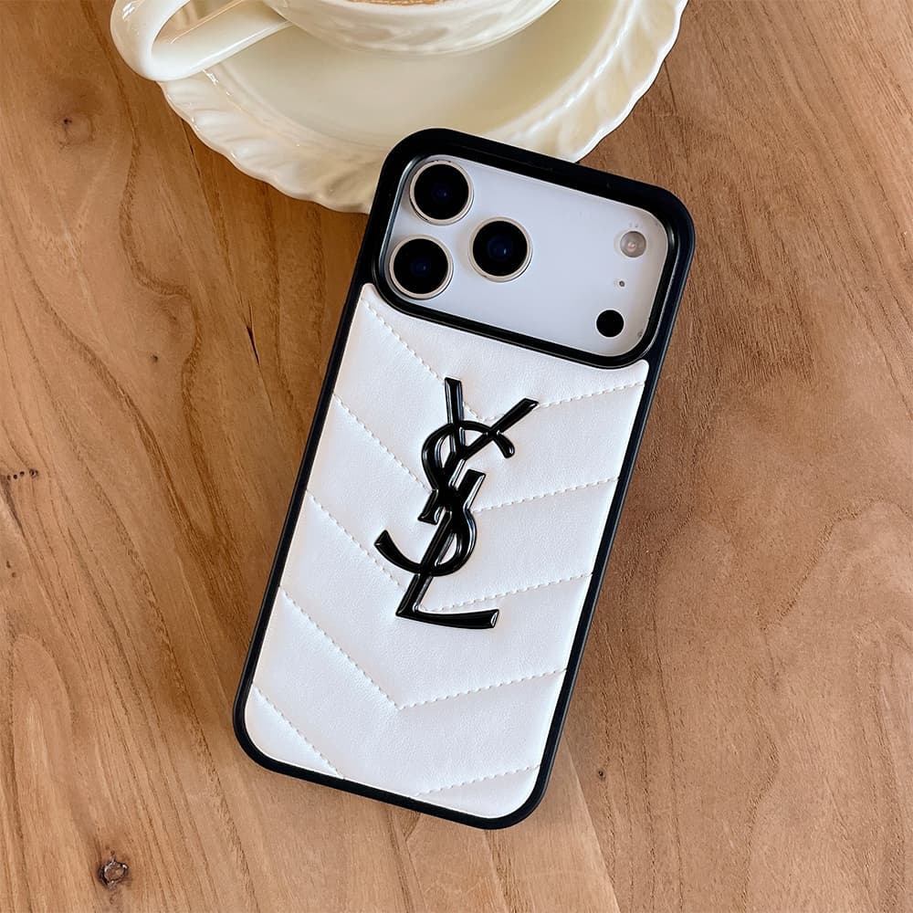 YSL Chevron Quilted Leather Logo iPhone Case