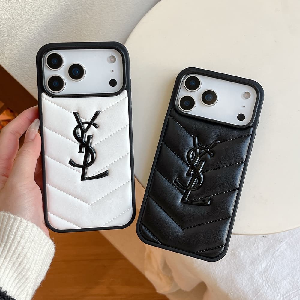YSL Chevron Quilted Leather Logo iPhone Case