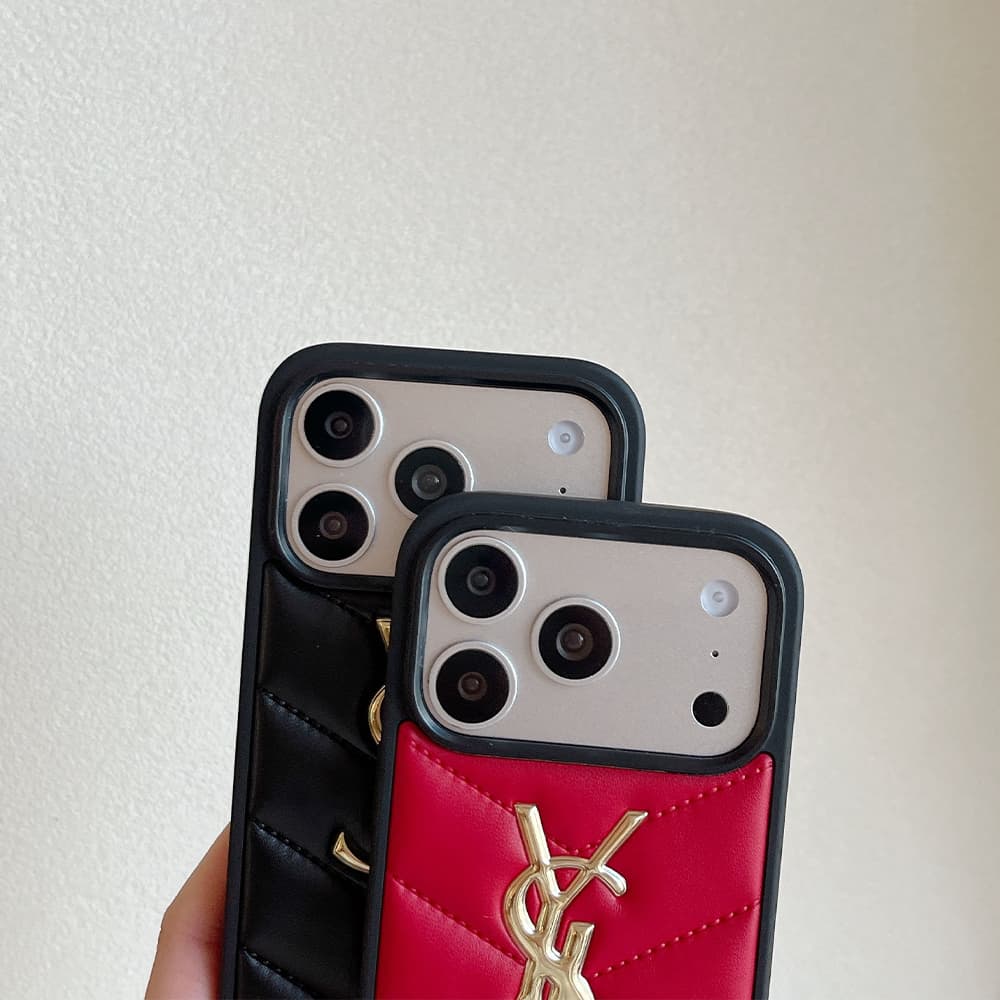 YSL Chevron Quilted Leather Logo iPhone Case
