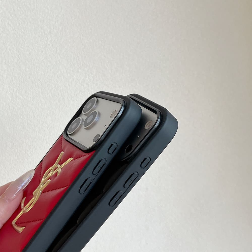 YSL Chevron Quilted Leather Logo iPhone Case