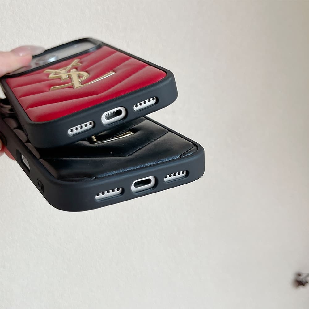 YSL Chevron Quilted Leather Logo iPhone Case