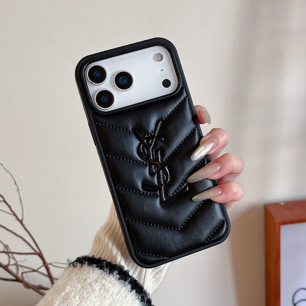 YSL Chevron Quilted Leather Logo iPhone Case