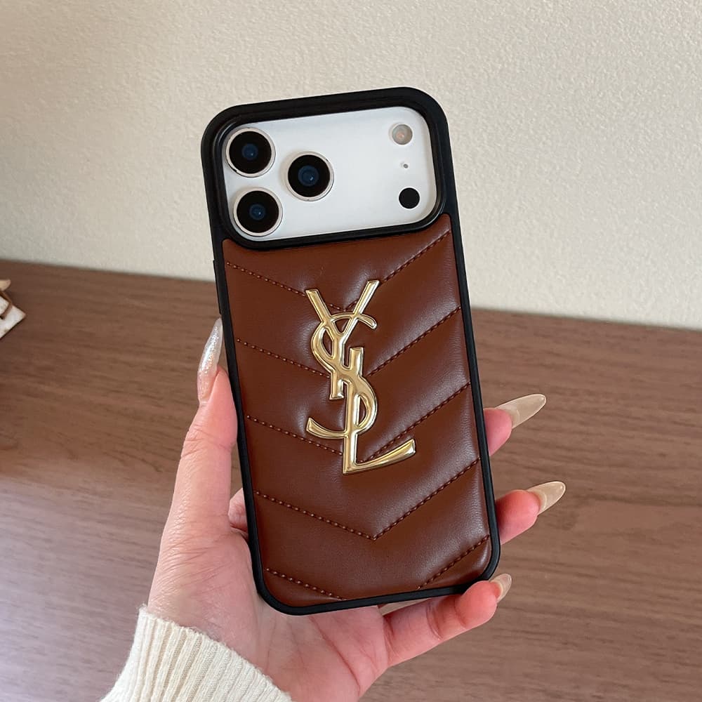 YSL Chevron Quilted Leather Logo iPhone Case