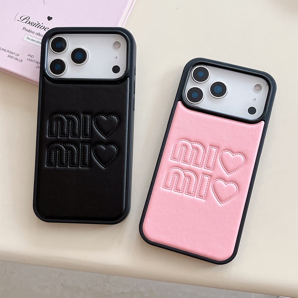 Miu Miu Heart & Letter Embossed Sweet-Luxe Leather iPhone Case