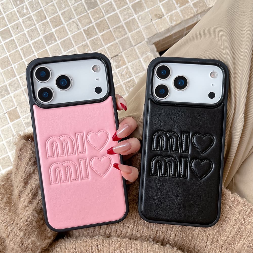 Miu Miu Heart & Letter Embossed Sweet-Luxe Leather iPhone Case