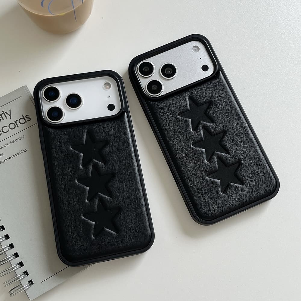 Embossed & 3D Metal Star Leather Design – Slim Shockproof iPhone Case