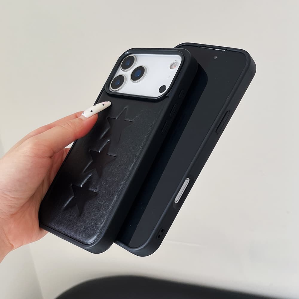 Embossed & 3D Metal Star Leather Design – Slim Shockproof iPhone Case
