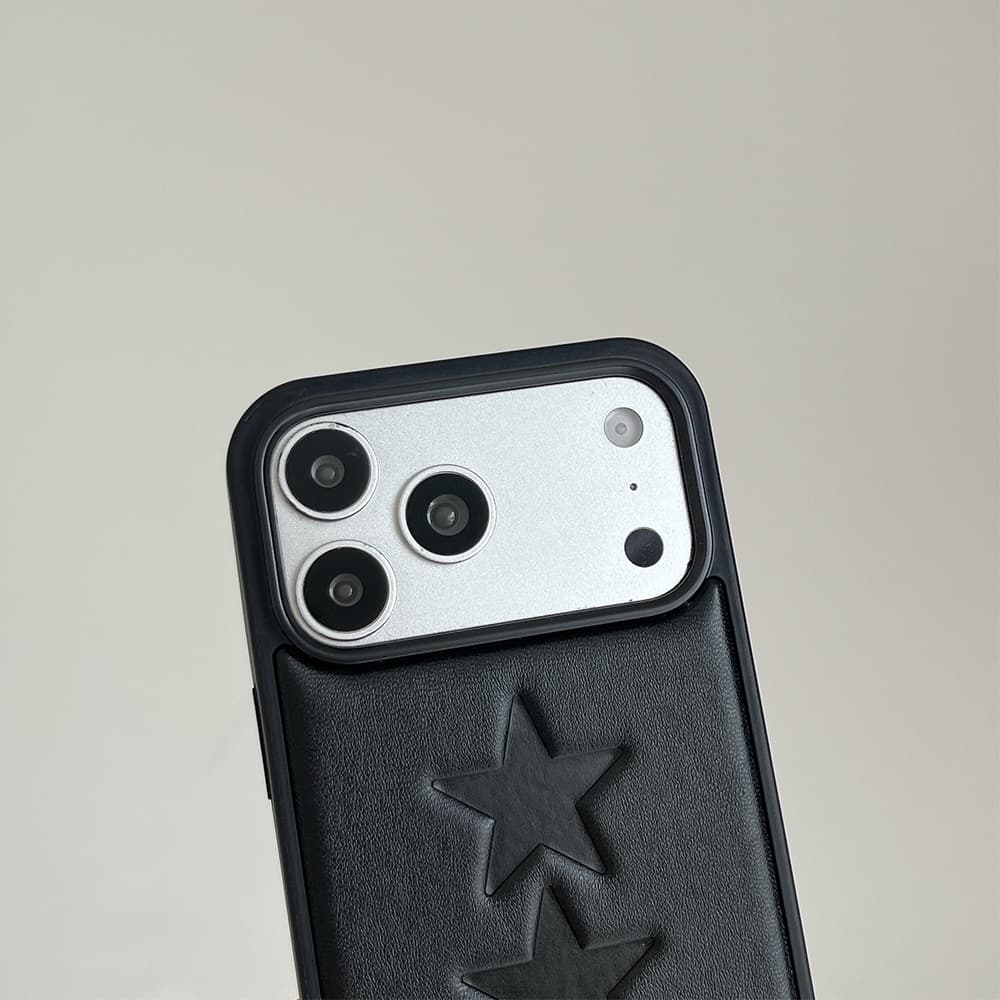 Embossed & 3D Metal Star Leather Design – Slim Shockproof iPhone Case