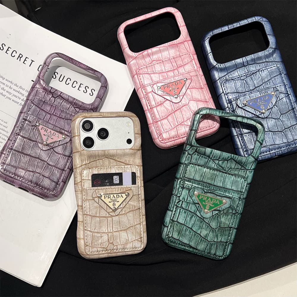 Prada Croc-Embossed Leather Card Slot Logo iPhone Case