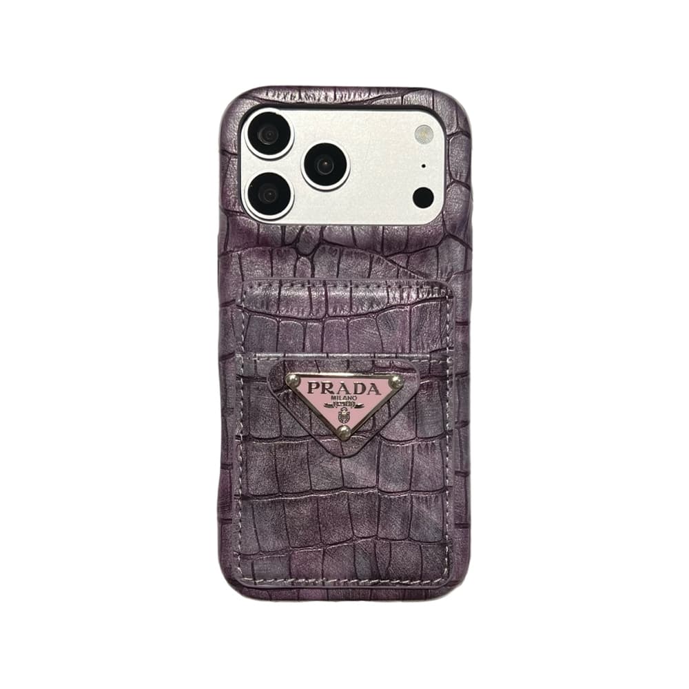 Prada Croc-Embossed Leather Card Slot Logo iPhone Case