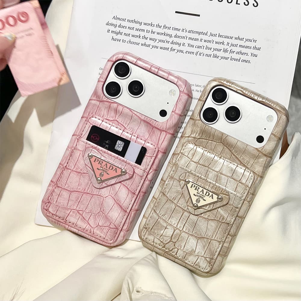 Prada Croc-Embossed Leather Card Slot Logo iPhone Case